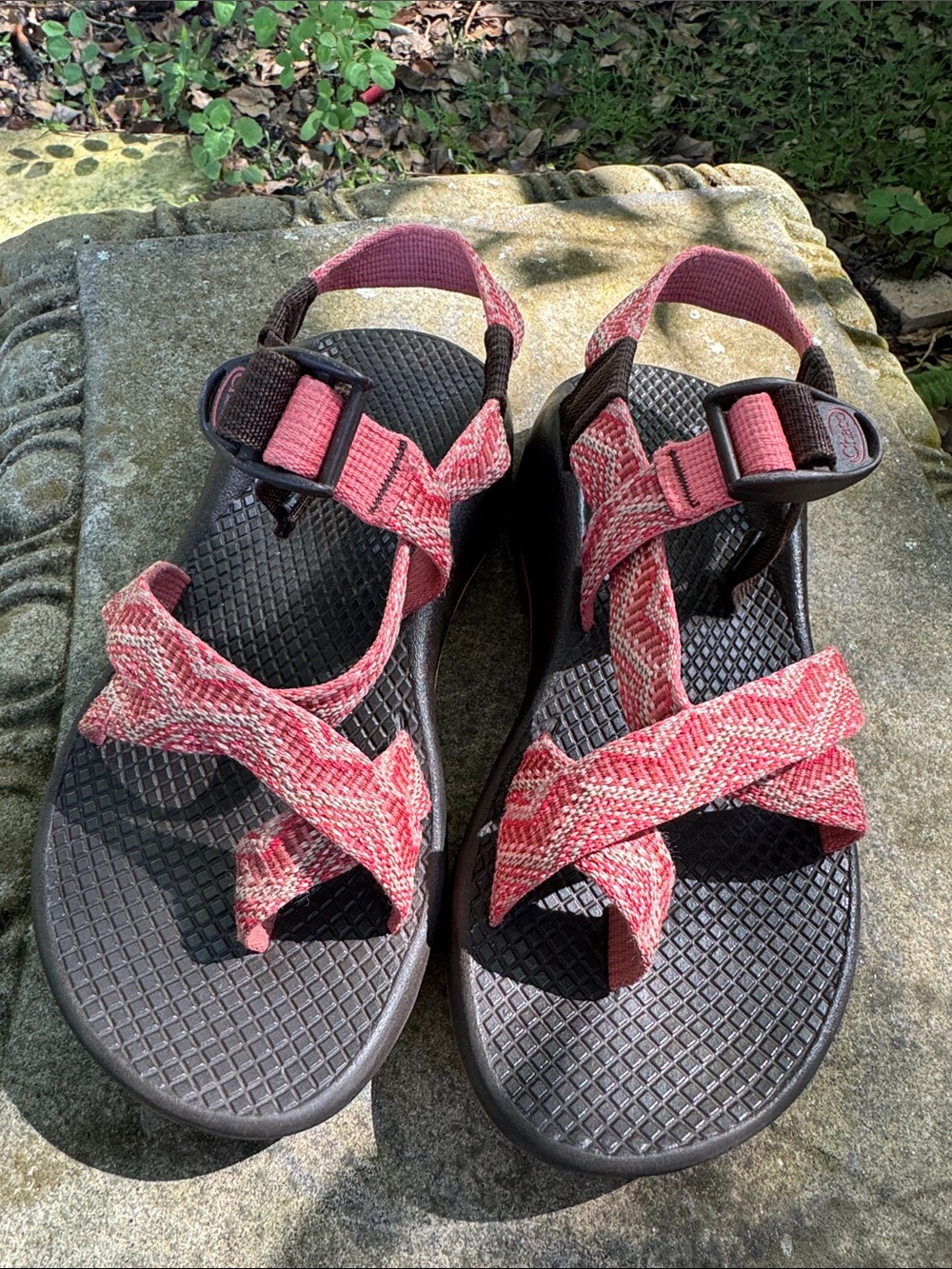 Chaco Women's Sandals — Pink Straps, Brown Soles
